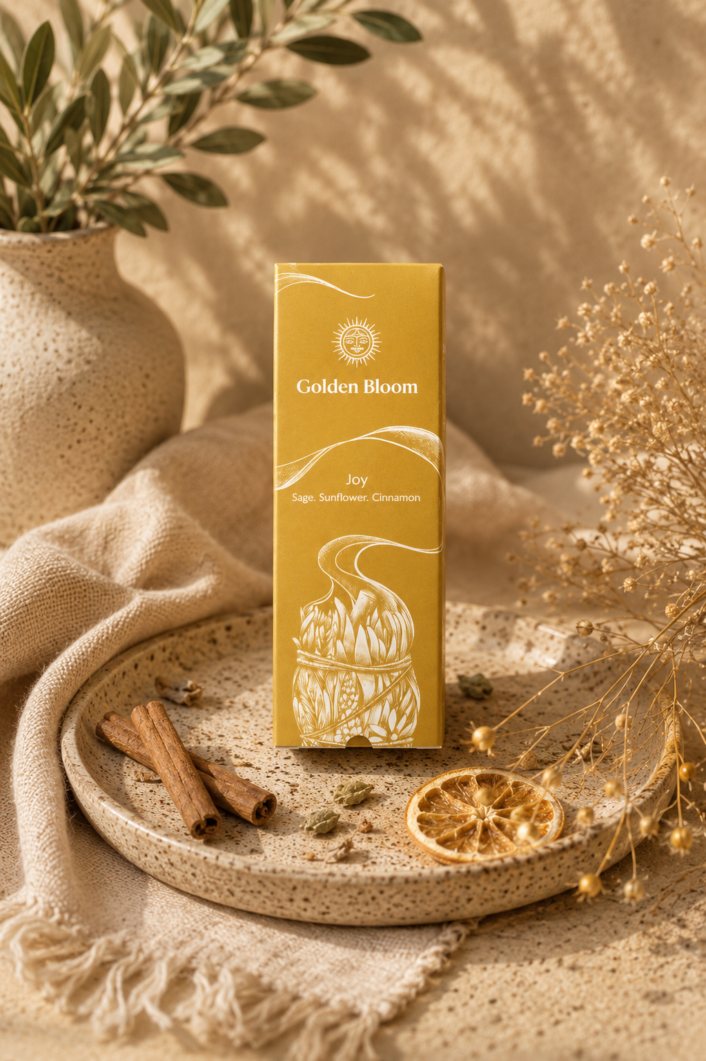 Golden Bloom sage sunflower smudge bundle — Egyptian wild sage from Saint Catherine, Sinai blended with sunflower petals for uplifting and joyful energy cleansing